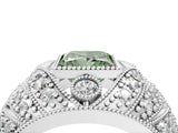 Silver Fancy Green Princess Cut Brilliant Halo Pave Diamond Milgrain Ring_10