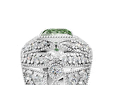Silver Fancy Green Princess Cut Brilliant Halo Pave Diamond Milgrain Ring_11