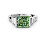 Silver Fancy Green Princess Cut Brilliant Solitaire Diamond Ring with Channel Set Band and Bar Prong Setting_6