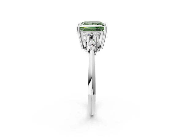 Sterling Silver Princess Cut Cluster Accent Engagement Ring Setting for Fancy Green Center