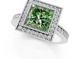 Silver Fancy Green Princess Cut-Cut Diamond Halo Engagement Ring with Pave Band and Prong Setting_13