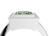 Silver Fancy Green Princess Cut-Cut Diamond Halo Engagement Ring with Pave Band and Prong Setting_16