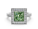 Silver Fancy Green Princess Cut Cut Halo Pavé Diamond Ring_12