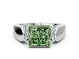 Silver Fancy Green Princess Cut Diamond Channel Set Solitaire Ring with Four-Prong Setting_31