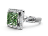 Silver Fancy Green Princess Cut Diamond Double Halo Ring with Split Shank and Four-Prong Setting_6