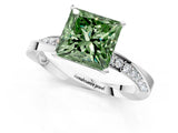 Silver Fancy Green Princess Cut Diamond Engagement Ring with Side Stone Accents and Four-Prong Setting_13