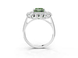 Silver Fancy Green Princess Cut Diamond Floral Double Halo Engagement Ring with Prong Setting_141