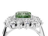 Silver Fancy Green Princess Cut Diamond Floral Double Halo Engagement Ring with Prong Setting_142