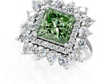 Silver Fancy Green Princess Cut Diamond Floral Double Halo Engagement Ring with Prong Setting_43