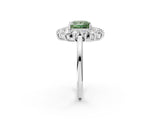 Silver Fancy Green Princess Cut Diamond Floral Double Halo Engagement Ring with Prong Setting_44