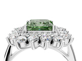 Silver Fancy Green Princess Cut Diamond Floral Double Halo Engagement Ring with Prong Setting_46