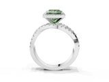 Silver Fancy Green Princess Cut Diamond Halo Ring with Round Split Shank and Prong Setting_3