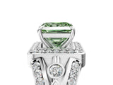 Silver Fancy Green Princess Cut Diamond Halo Ring with Split Shank and Bezel Accents and Four-Prong Setting_11