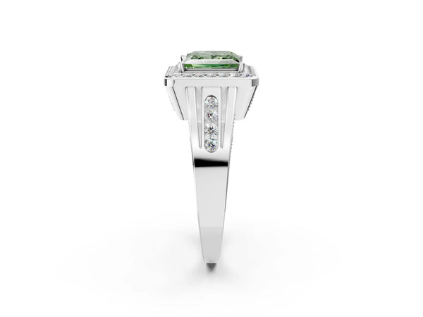 Sterling Silver Princess Cut Channel Set Halo Engagement Ring Setting for Fancy Green Center