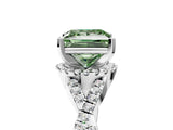 Silver Fancy Green Princess Cut Diamond  Halo Twist Band Solitaire Prong Setting Ring_17