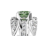 Silver Fancy Green Princess Cut Diamond Pave Art Deco Split Shank Ring with Four-Prong Setting_11