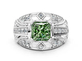 Silver Fancy Green Princess Cut Diamond Pave Art Deco Split Shank Ring with Four-Prong Setting_6