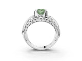 Silver Fancy Green Princess Cut Diamond Pave Art Deco Split Shank Ring with Four-Prong Setting_9