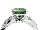 Silver Fancy Green Princess  Cut Diamond Ring with Baguette Side Stones, Channel Set Band, and Four-Prong Setting_28