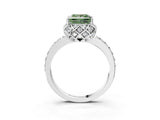 Silver Fancy Green Princess Cut Diamond Scalloped Halo Engagement Ring with Round Shared Prong Band_3