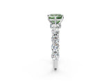 Silver Fancy Green Princess Cut Diamond Side Stone Engagement Ring with Four-Prong Setting_2