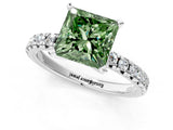 Silver Fancy Green Princess Cut Diamond Solitaire Pavé Engagement Ring with Round Band and Prong Setting_1