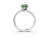 Silver Fancy Green Princess Cut Diamond Solitaire Pavé Engagement Ring with Round Band and Prong Setting_3
