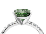 Silver Fancy Green Princess Cut Diamond Solitaire Pavé Engagement Ring with Round Band and Prong Setting_4