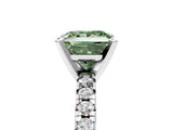 Silver Fancy Green Princess Cut Diamond Solitaire Pavé Engagement Ring with Round Band and Prong Setting_5