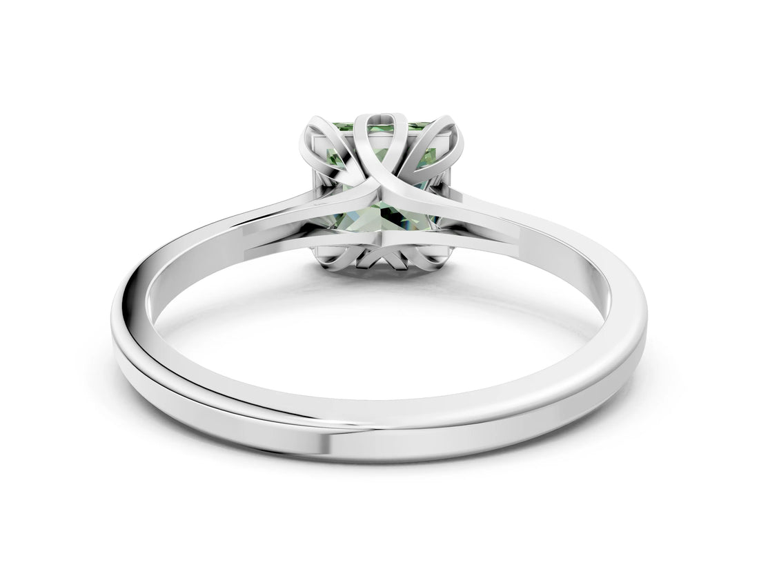 Silver Fancy Green Princess Cut Diamond Solitaire Ring with Flower Prong Setting and Classic Band_16