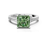 Silver Fancy Green Princess Cut Diamond Solitaire Ring with Pavé Band and Prong Setting_12