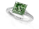 Silver Fancy Green Princess Cut Diamond Solitaire Ring with Pavé Band and Prong Setting_13