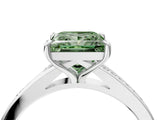 Silver Fancy Green Princess Cut Diamond Solitaire Ring with Pavé Band and Prong Setting_16