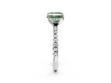 Silver Fancy Green Princess Cut Diamond Solitaire Ring with Round  Pavé Band and Four-Prong Setting_26