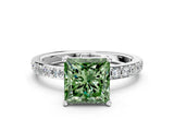 Silver Fancy Green Princess  Cut Diamond Solitaire with Pave Band and Four-Prong Setting 1