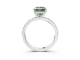 Silver Fancy Green Princess  Cut Diamond Solitaire with Pave Band and Four-Prong Setting 4