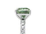Silver Fancy Green Princess  Cut Diamond Solitaire with Pave Band and Four-Prong Setting