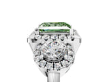 Silver Fancy Green Princess Cut Diamond Three-Stone Halo Ring with Prong Setting and Pavé Accents_11