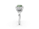 Silver Fancy Green Princess Cut Diamond Three-Stone Halo Ring with Prong Setting and Pavé Accents_8