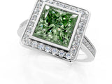 Silver Fancy Green Princess Cut Halo Bezel Diamond Pave Band Ring_7