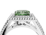 Silver Fancy Green Princess Cut Halo Diamond Ring with Beaded Split Shank and Four-Prong Setting_10