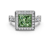 Silver Fancy Green Princess Cut Halo Diamond Split Shank Pave Ring_6