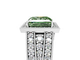 Silver Fancy Green Princess Cut Halo Diamond Split Shank Ring with Prong Setting_16