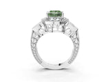 Silver Fancy Green Princess Cut Halo Milgrain Diamond Engagement Ring with Leaf Band and Four-Prong Setting_15