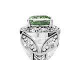 Silver Fancy Green Princess Cut Halo Milgrain Diamond Engagement Ring with Leaf Band and Four-Prong Setting_17