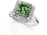Silver Fancy Green Princess  Cut Halo Solitaire Engagement Ring with Square Band and Four-Prong Setting_13