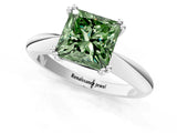 Silver Fancy Green Princess  Cut Solitaire Engagement Ring with Tapered Band and Four-Prong Setting 1