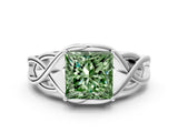 Silver Fancy Green Princess Cut Solitaire Intertwined Band Prong Setting Ring_6