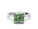 Silver Fancy Green Princess Cut Solitaire Split Shank Pave Diamond Engagement Ring with Four-Prong Setting_6