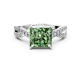 Silver Fancy Green Princess Cut Solitaire Twist Pave Diamond Engagement Ring with Prong Setting_42